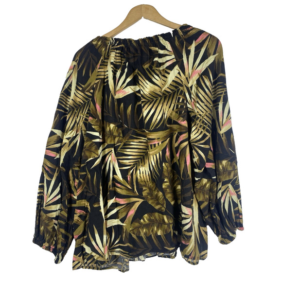 Old Navy Tunic Blouse Top Shirt XL Black Tropical Floral Vacation Beachy Boho - Picture 10 of 11